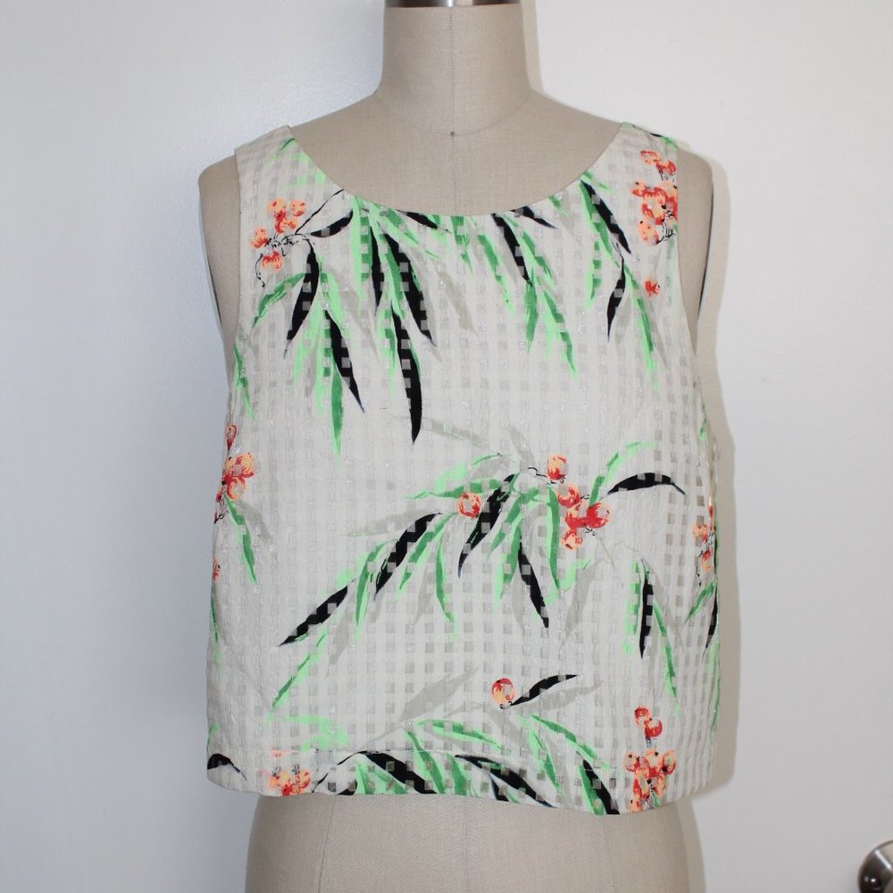 ELIZABETH & JAMES PALM PRINT SHORT SLEEVED CROP TOP SIZE SMALL